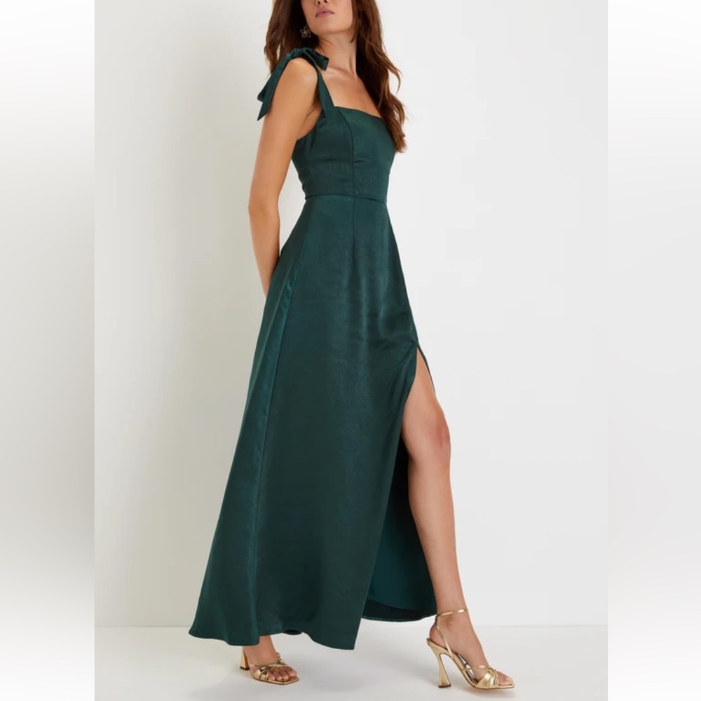Lulu's Green Satin Tie-Strap Maxi Dress - Picture 2 of 5